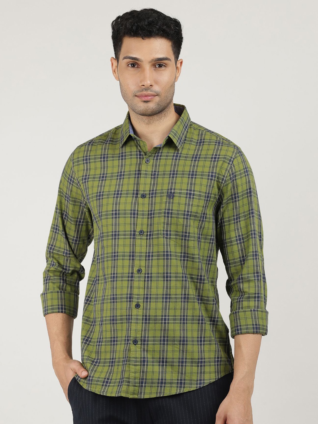 

DRAGON HILL Men Classic Slim Fit Tartan Checks Opaque Checked Casual Shirt, Olive