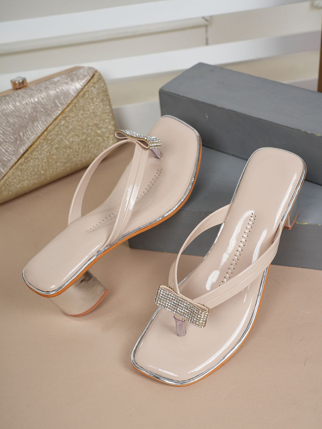 

Walkfree Women Open Toe Block Heel Sandals, Cream