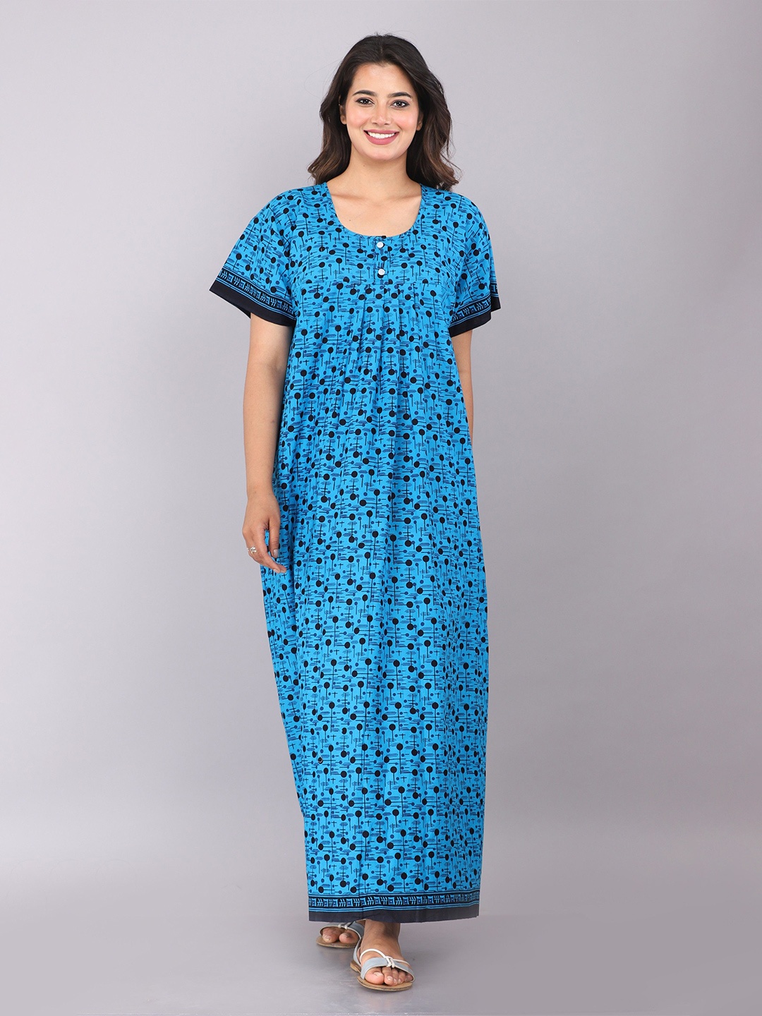 

MAYA PRINT Printed Maxi Nightdress, Blue