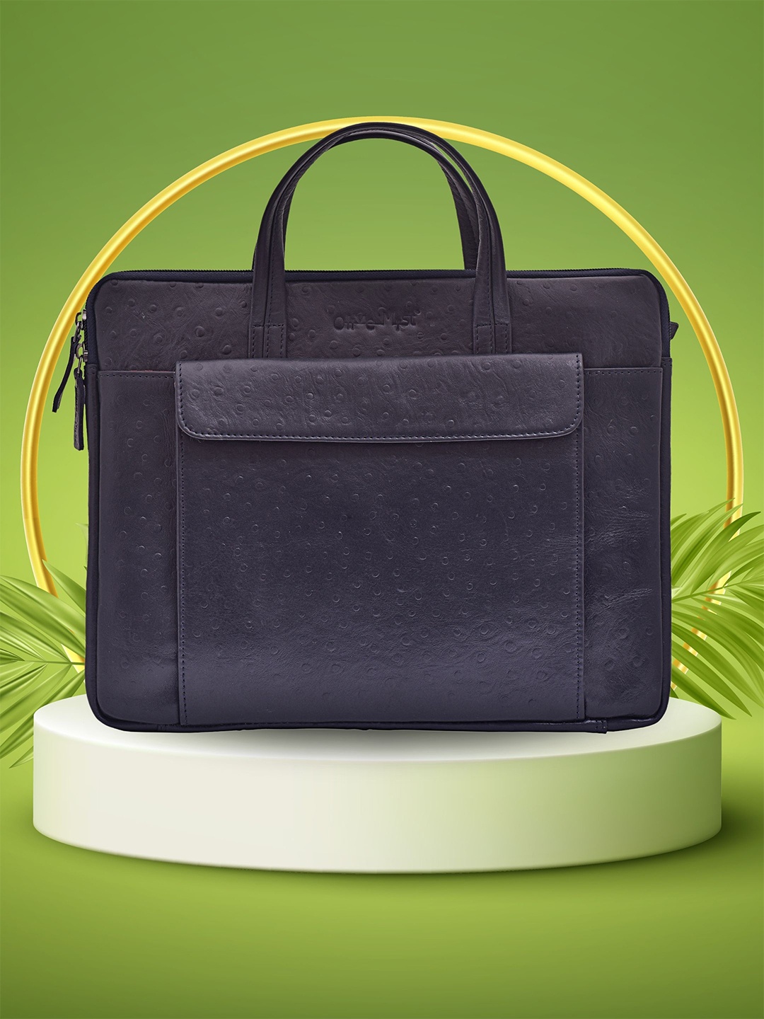 

OLIVE MIST Unisex Textured Leather Laptop Bag, Blue