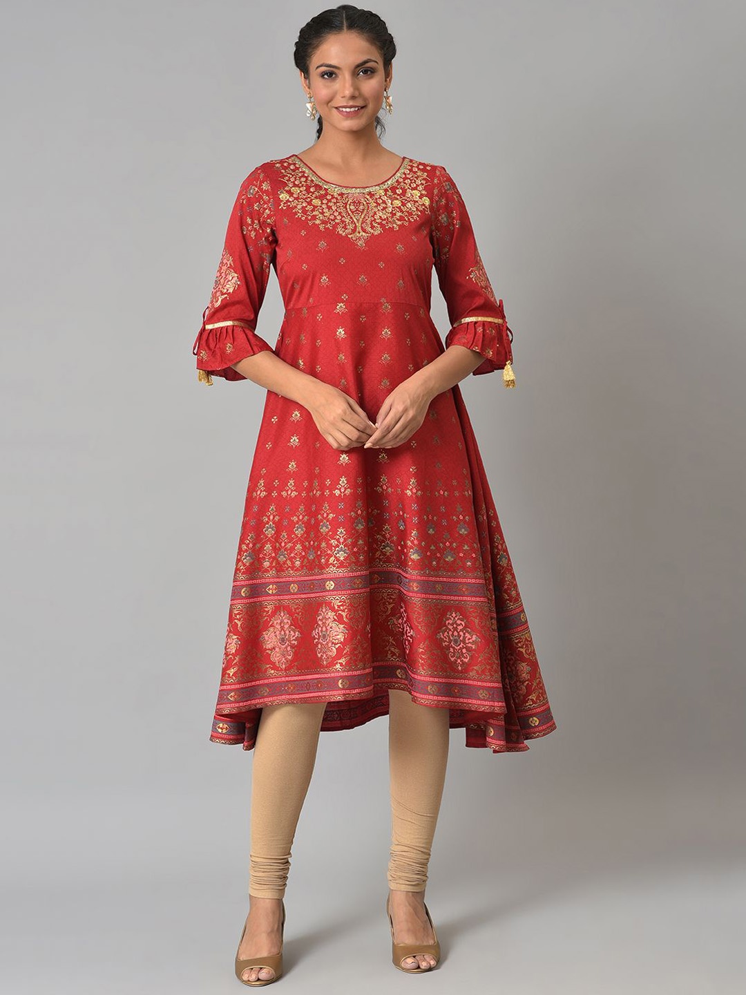 

AURELIA Women Geometric Printed Anarkali Kurta, Red