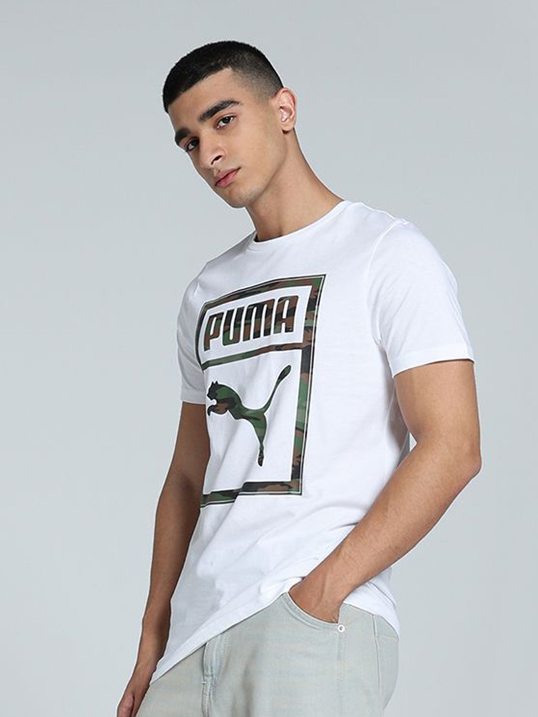 

Puma Camo Graphic Printed Slim Fit Tee, White