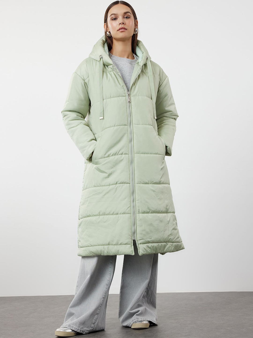 

Trendyol Longline Hooded Puffer Coat, Green