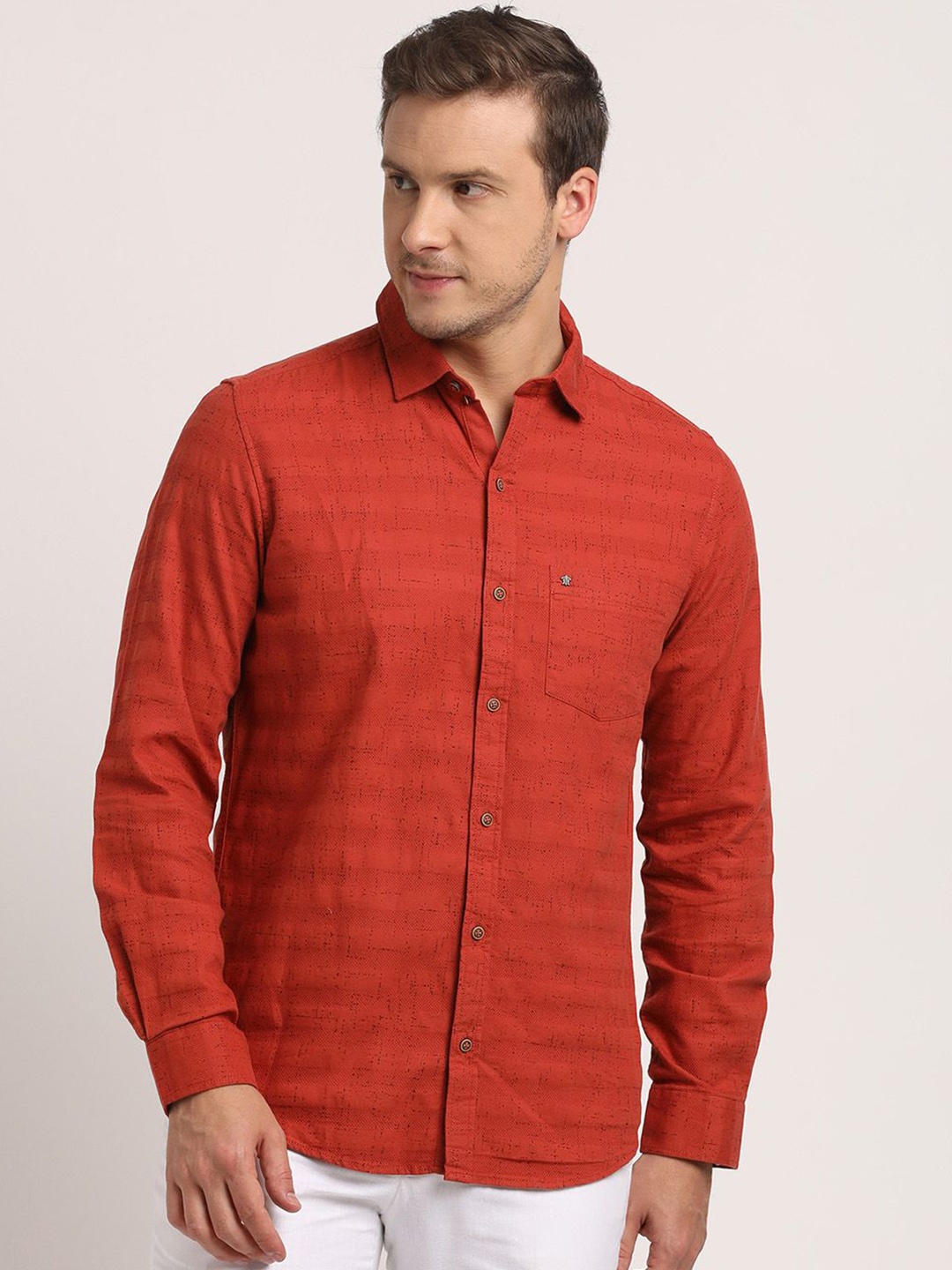 

Turtle Men Relaxed Slim Fit Horizontal Stripes Opaque Printed Casual Shirt, Red