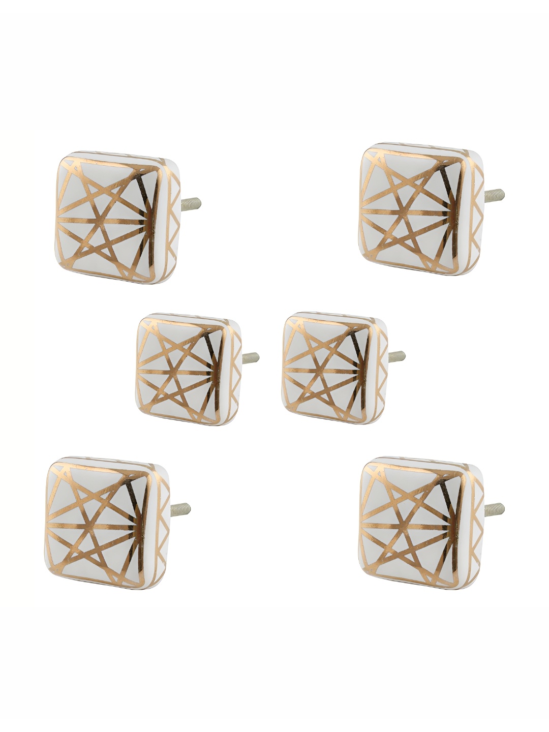 

Indianshelf Set Of 6 Yellow & White Printed Ceramic Knobs