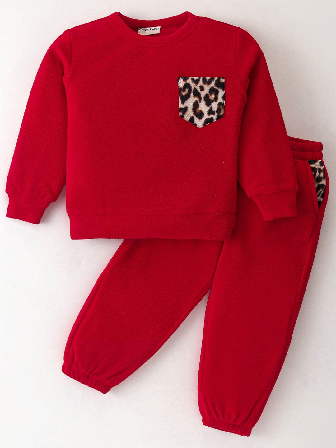 

CrayonFlakes Girls Printed Long Sleeves Sweatshirt with Joggers, Red