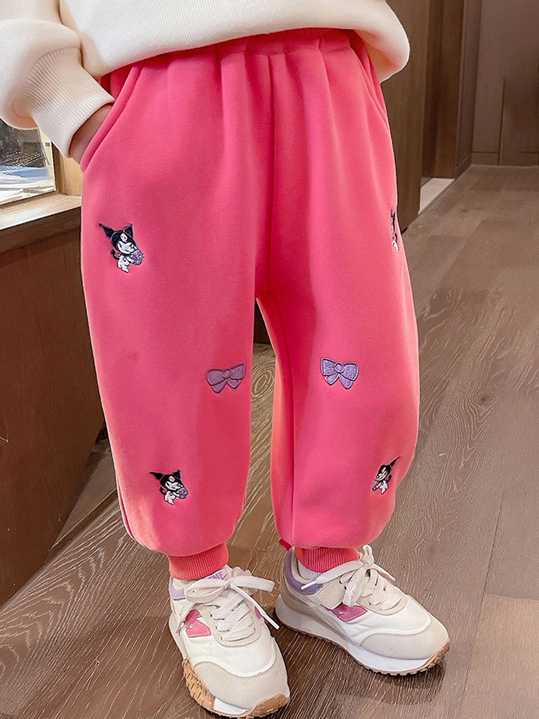 

LULU & SKY Girls Tapered Fit High-Rise Trousers, Pink