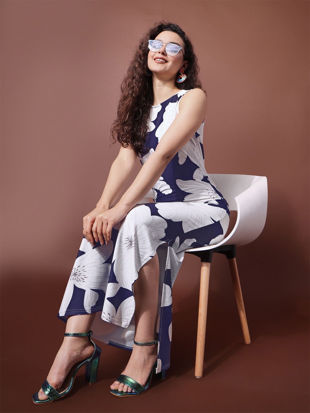 

PURVAJA Women Floral Printed Bodycon Maxi Dress, Blue