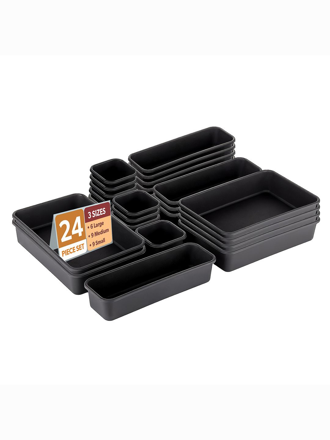 

Kuber Industries Black 24 Pieces Multi-Purpose Drawer Organisers