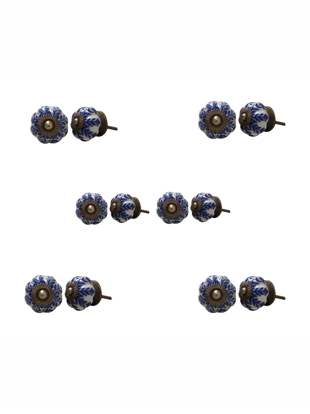 

Indianshelf 6Pcs Blue & White Textured Ceramic Knobs