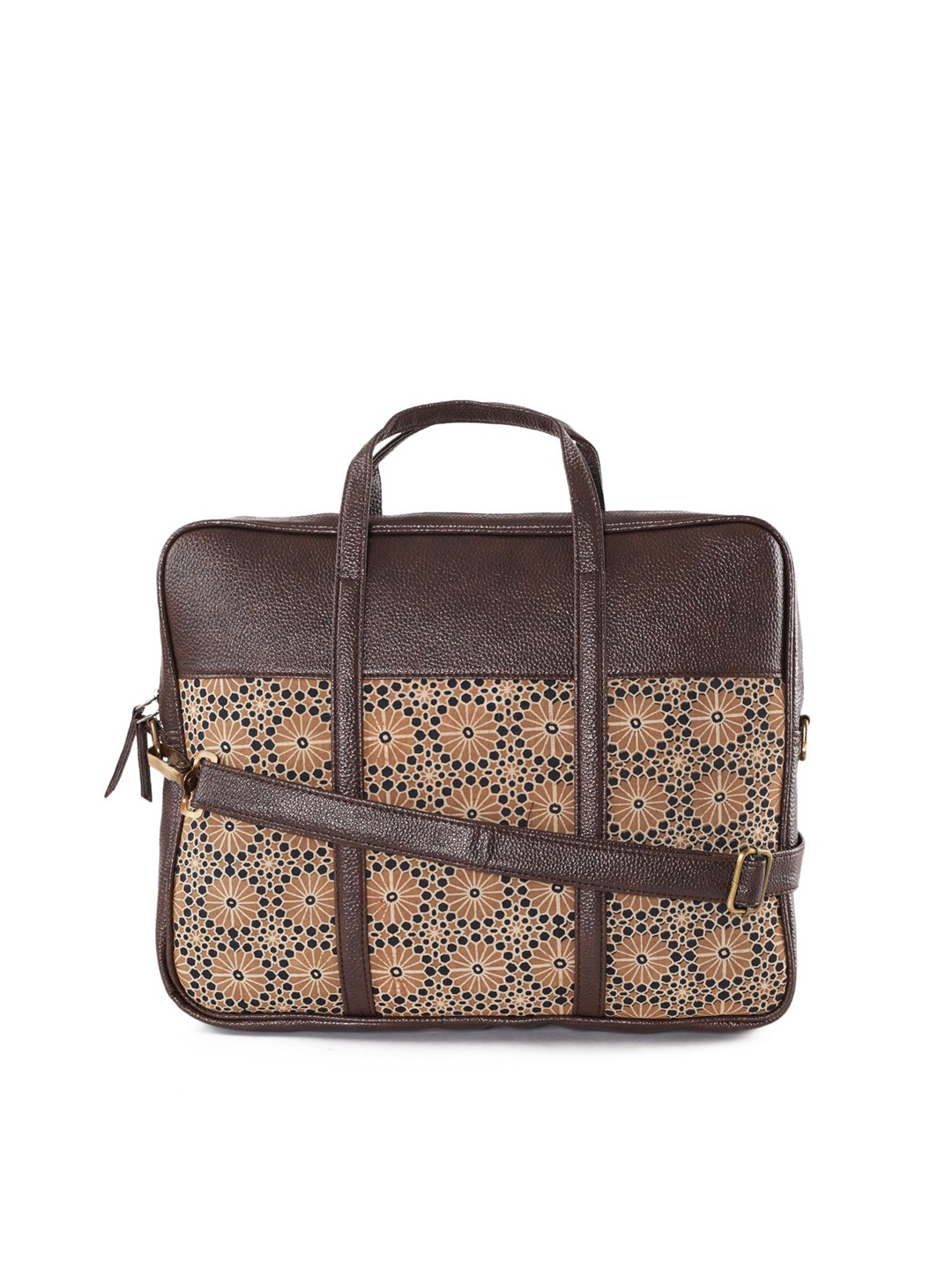 

NEPRI Unisex Printed Laptop Bag With Detachable Sling Strap, Brown