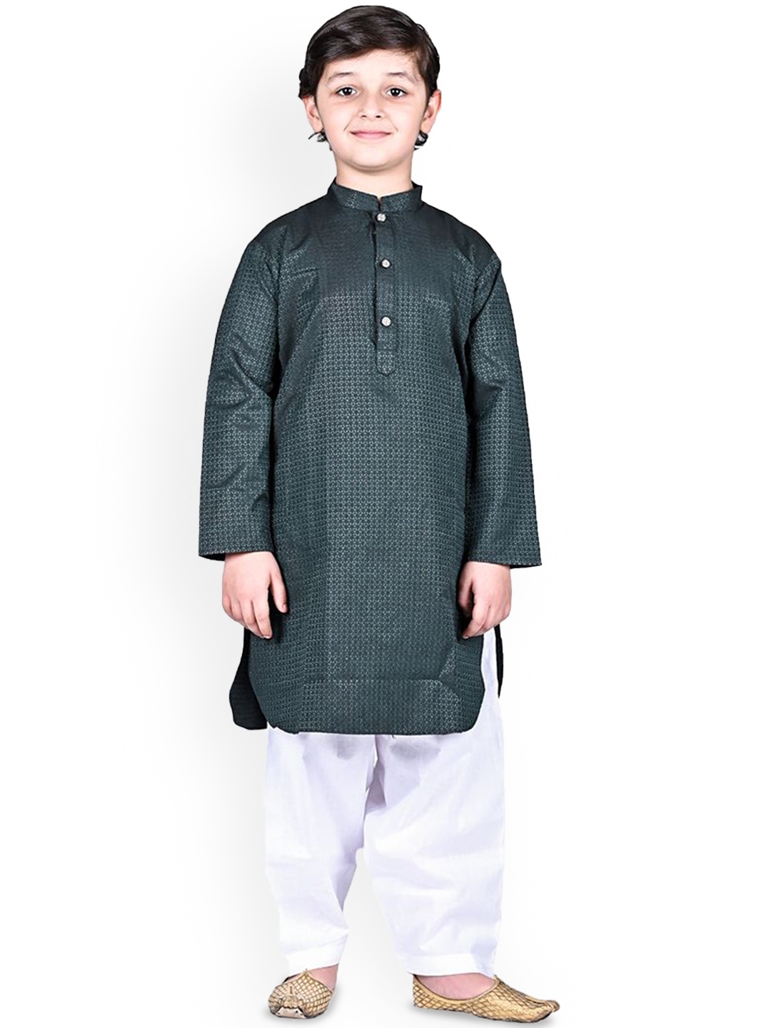 

itsmycostume Boys Ethnic Motifs Printed Pure Cotton Straight Kurta With Pyjamas, Green