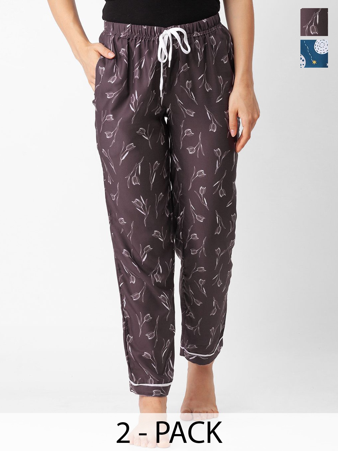 

FashionRack Women Pack Of 2 Printed Mid-Rise Lounge Pants, Brown