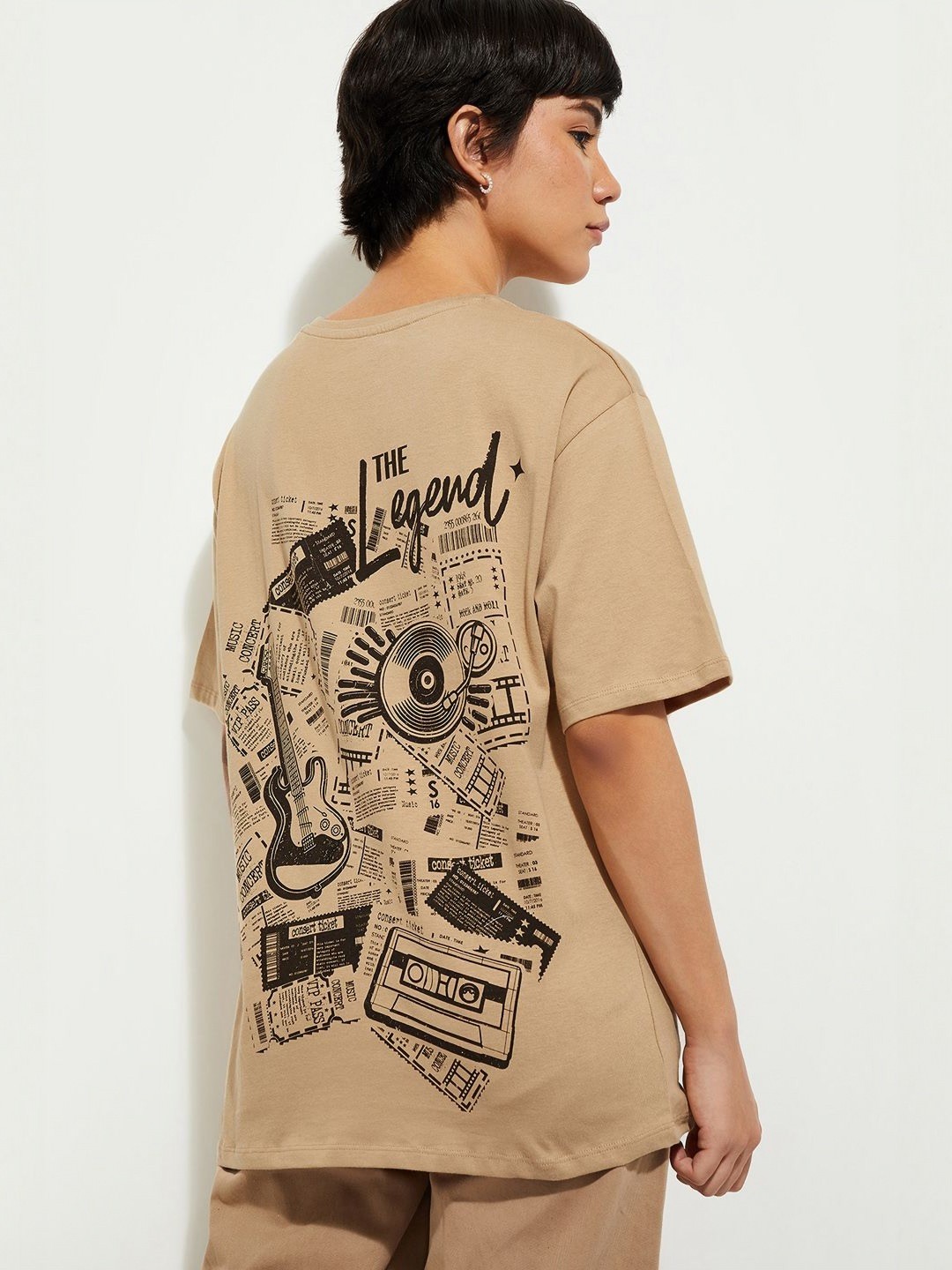 

MAX URB_N Women Oversized Back Printed T-shirt, Beige