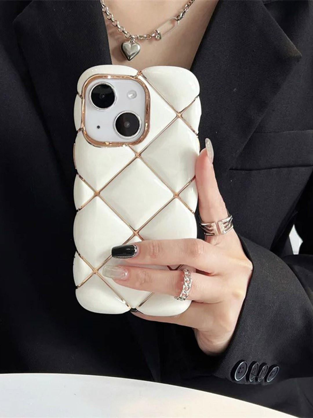 

Luxury Kase Solid Printed iPhone 13 Back Case Mobile Accessories, White