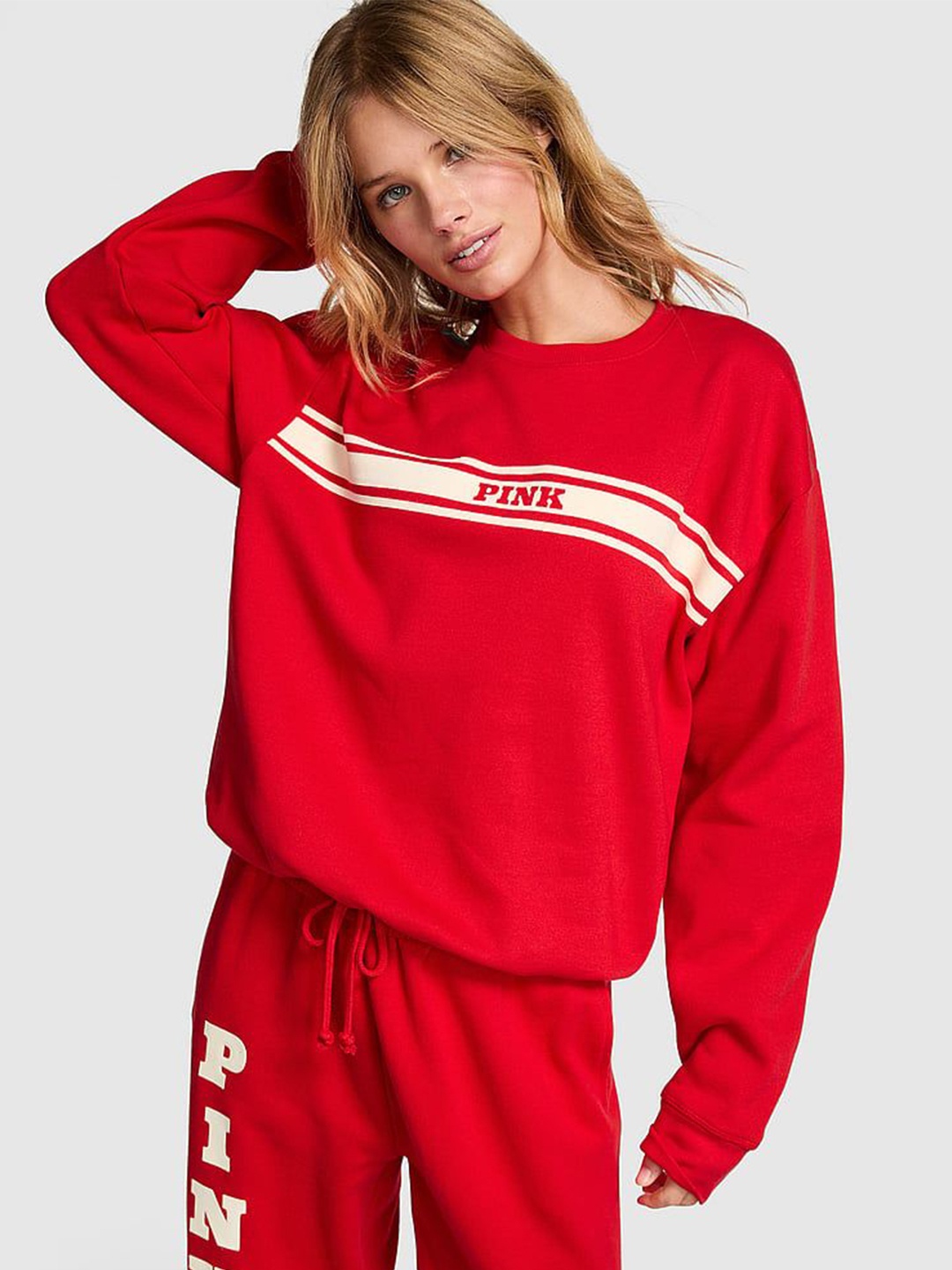 

Victoria's Secret Women Round Neck Cotton Sweatshirt, Red