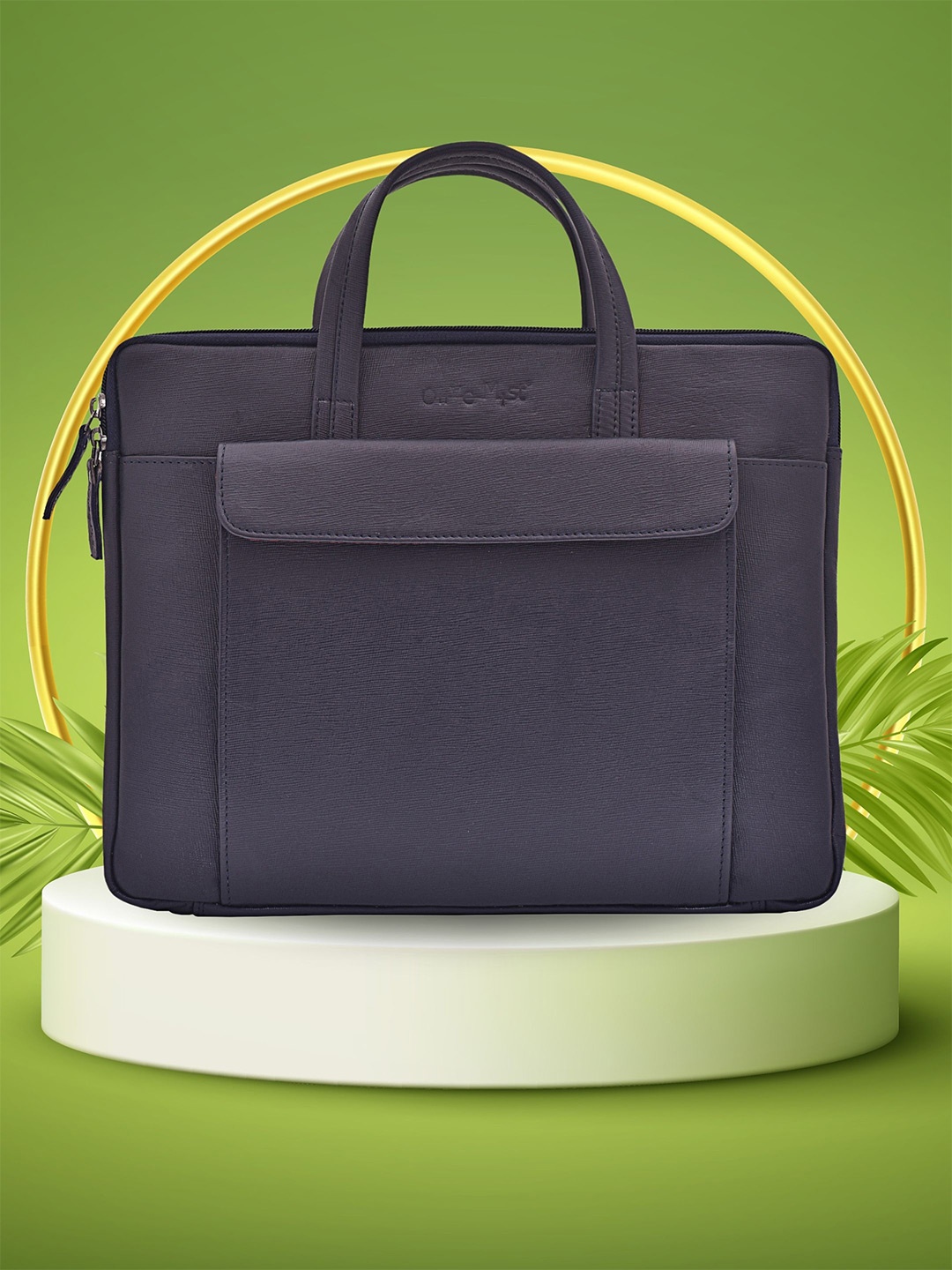 

OLIVE MIST Unisex Textured Leather Laptop Sleeve, Blue