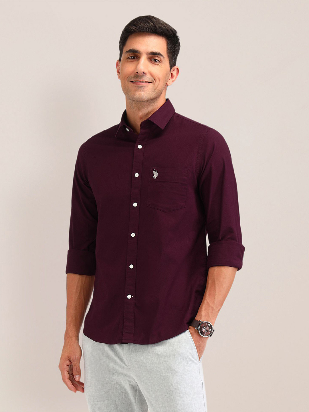 

U.S. Polo Assn. Men Classic Tailored Fit Opaque Casual Shirt, Red