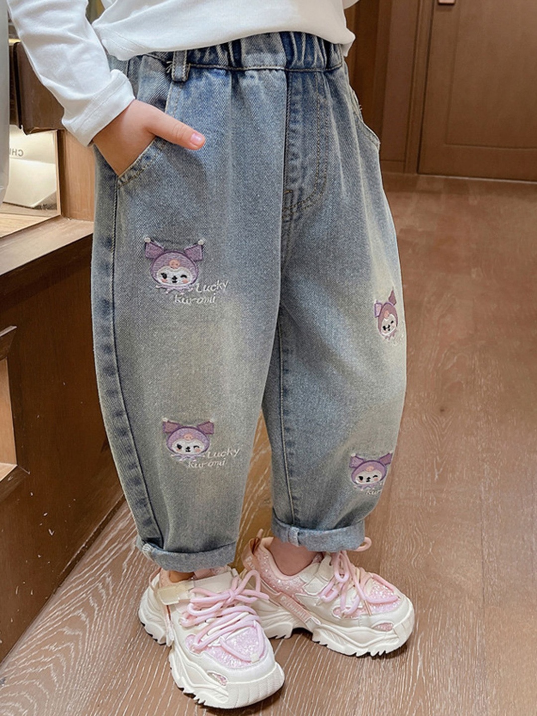 

LULU & SKY Girls High-Rise Low Distress Light Fade Jeans, Purple