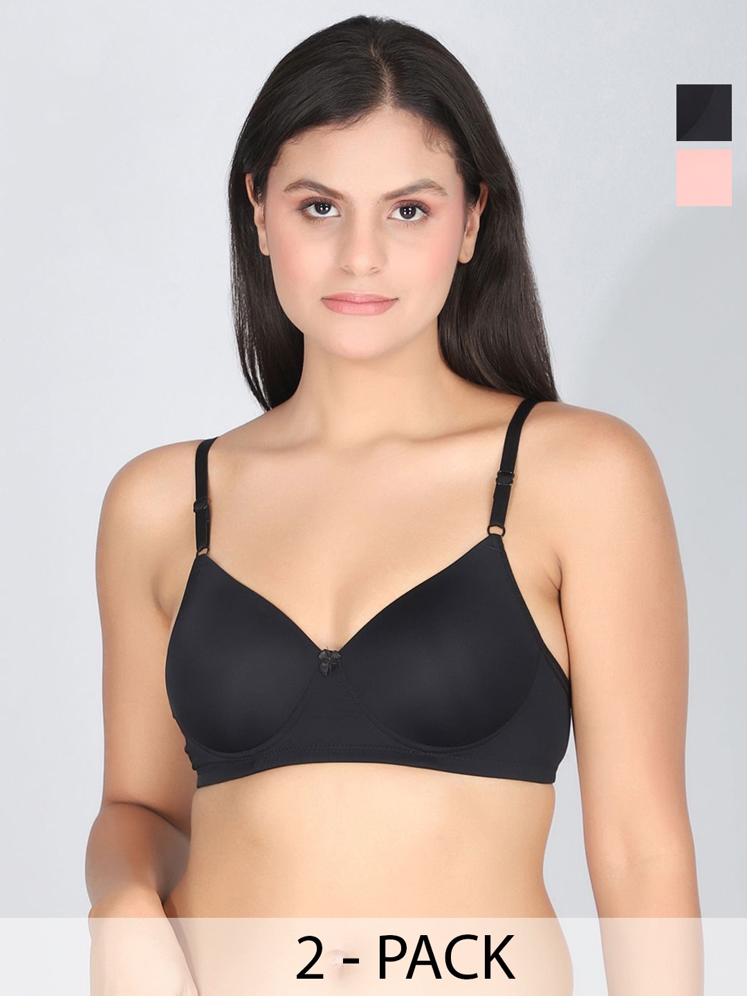 

StyFun Pack Of 2 Full Coverage Lightly Padded Everyday Bra, Black