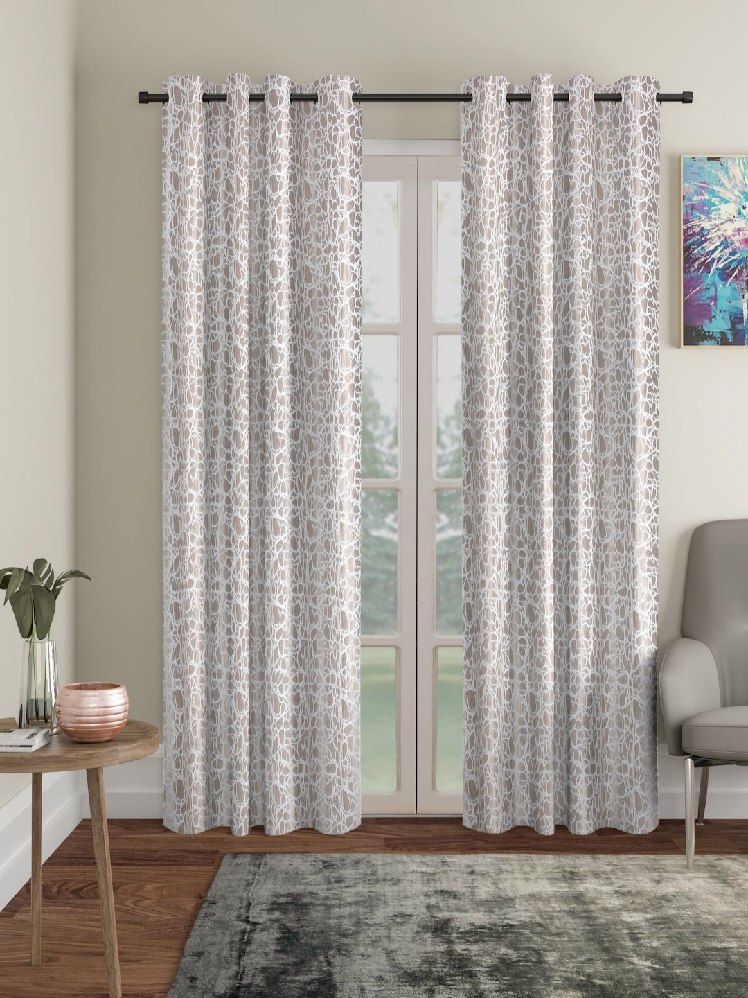 

HOSTA HOMES Brown & White Set of 2 Geometric Long Door Curtain