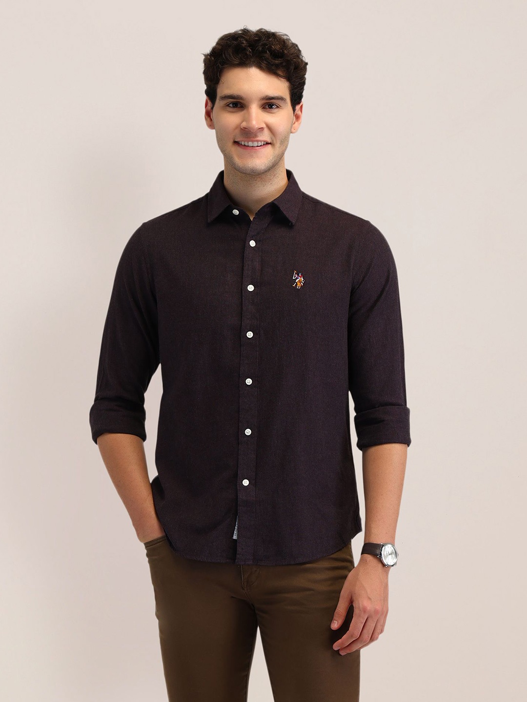

U.S. Polo Assn. Men Classic Tailored Fit Opaque Casual Shirt, Pink