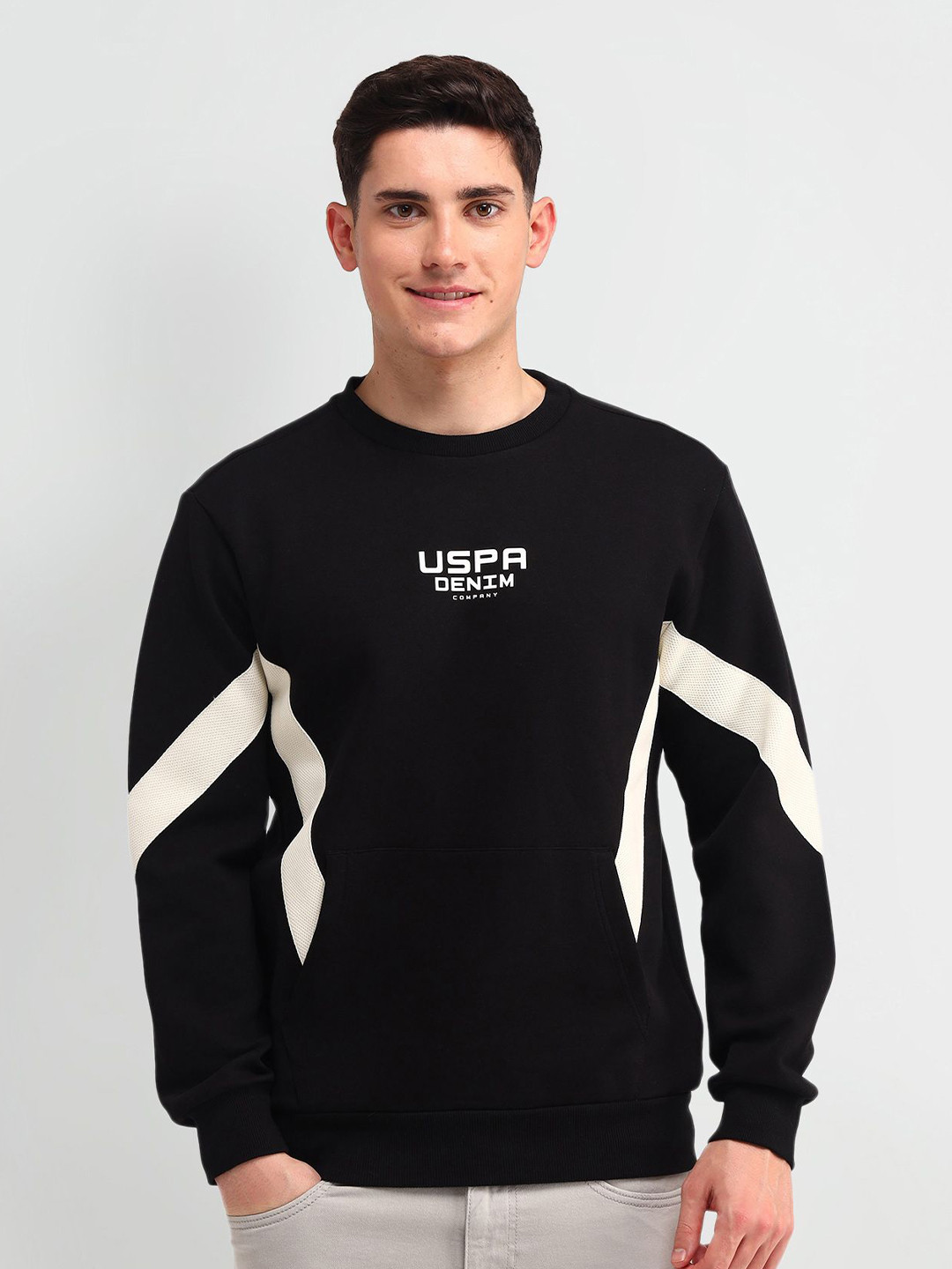 

U.S. Polo Assn. Denim Co.Men Colourblocked Cotton Sweatshirt, Black