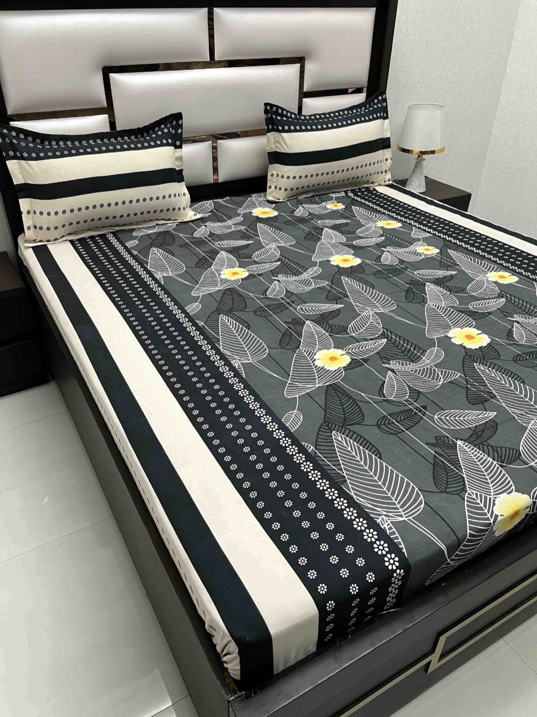 

Pure Decor Amulya Black Floral Microfiber 250 TC Queen Bedsheet Set 2.26 m x 2.57 m