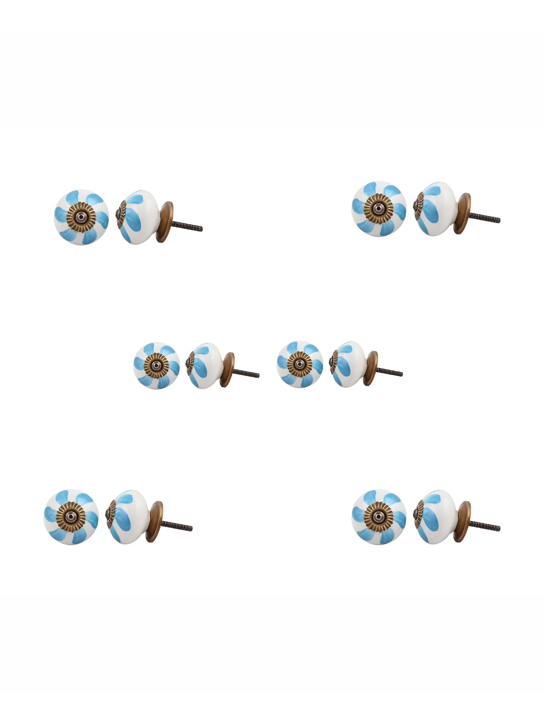 

Indianshelf 6-Pcs White & Blue Printed Ceramic Knobs