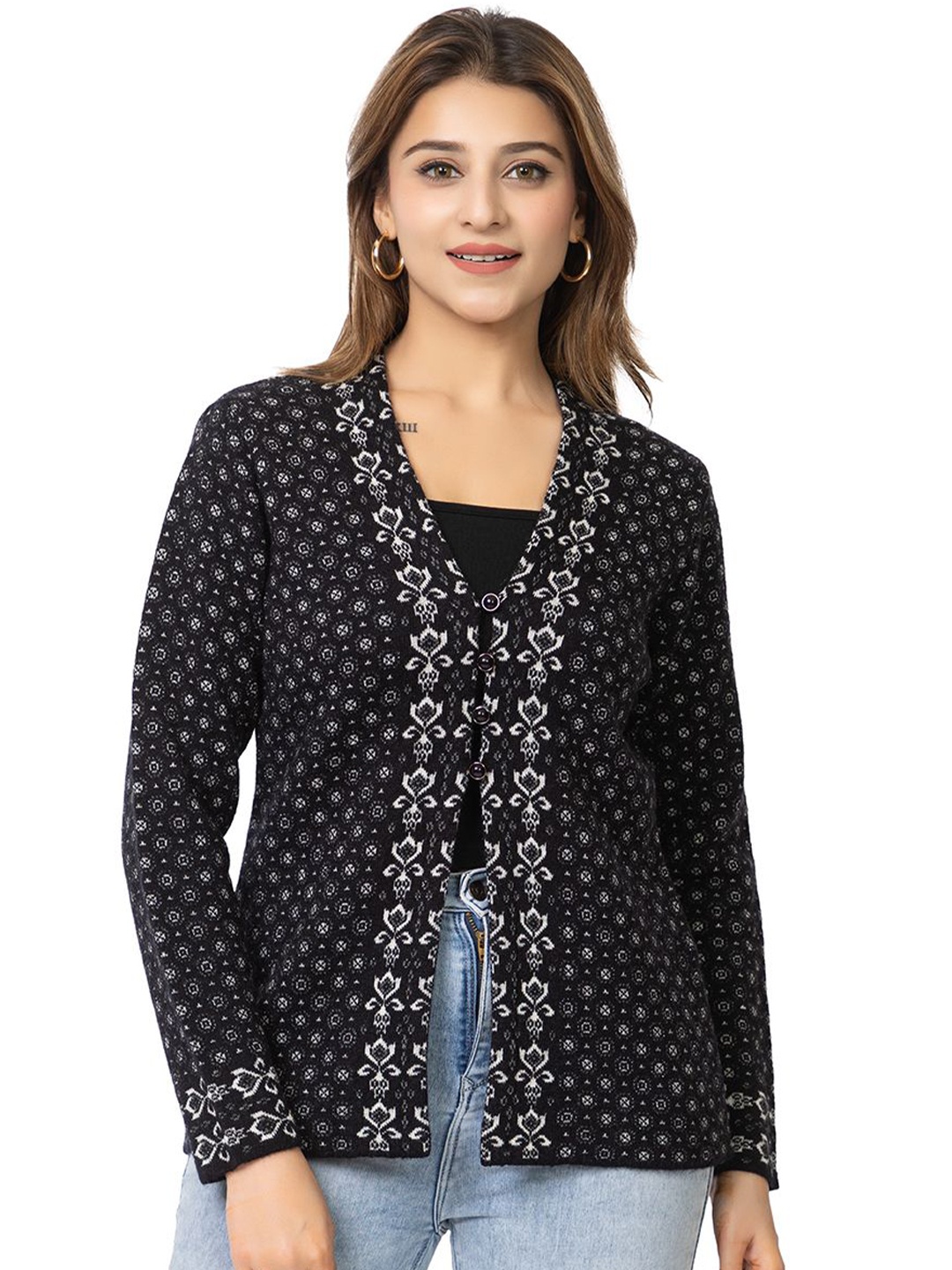 

TWENTY ME Women Embroidered Cardigan with Embroidered Detail, Black