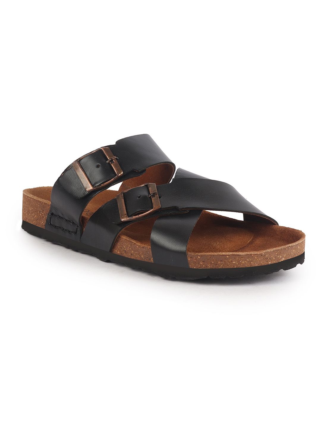 

FAUSTO Men Leather Comfort Sandals, Black