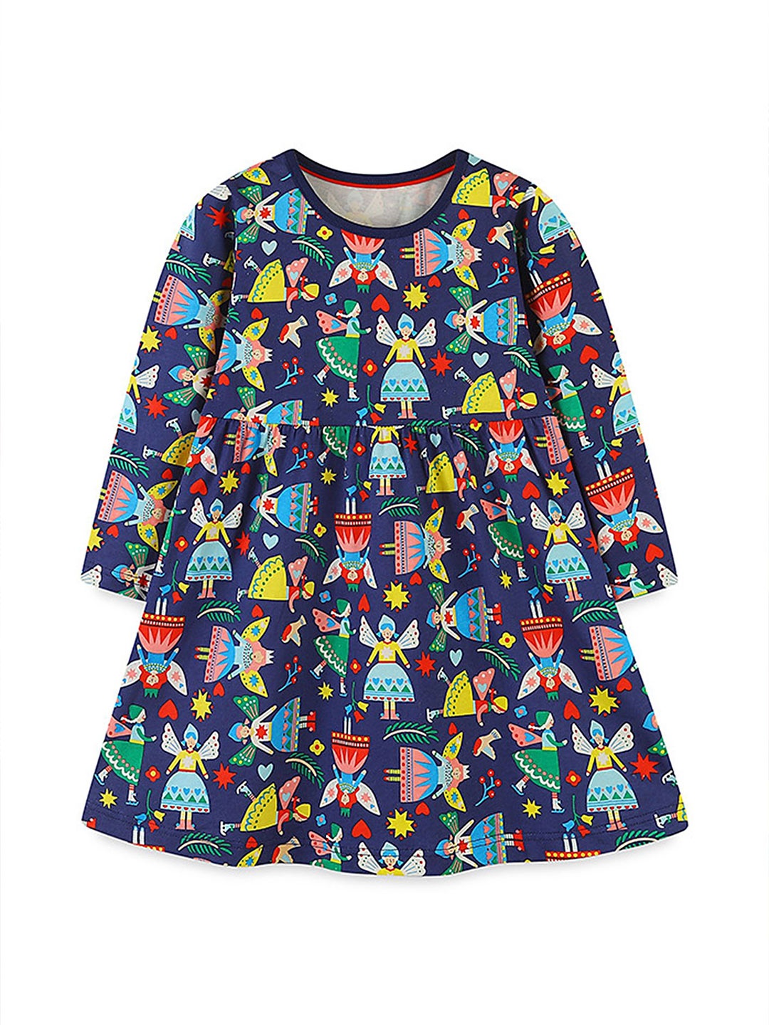 

LULU & SKY Girls Cotton Ethnic Motifs Printed Fit and Flare Dress, Blue