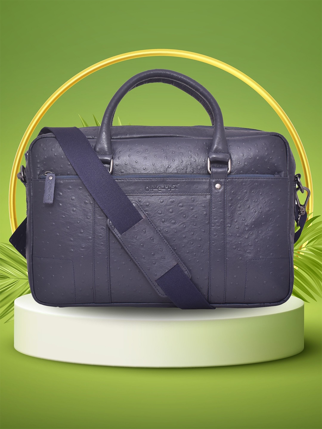 

OLIVE MIST Unisex Textured Leather Laptop Bag, Blue