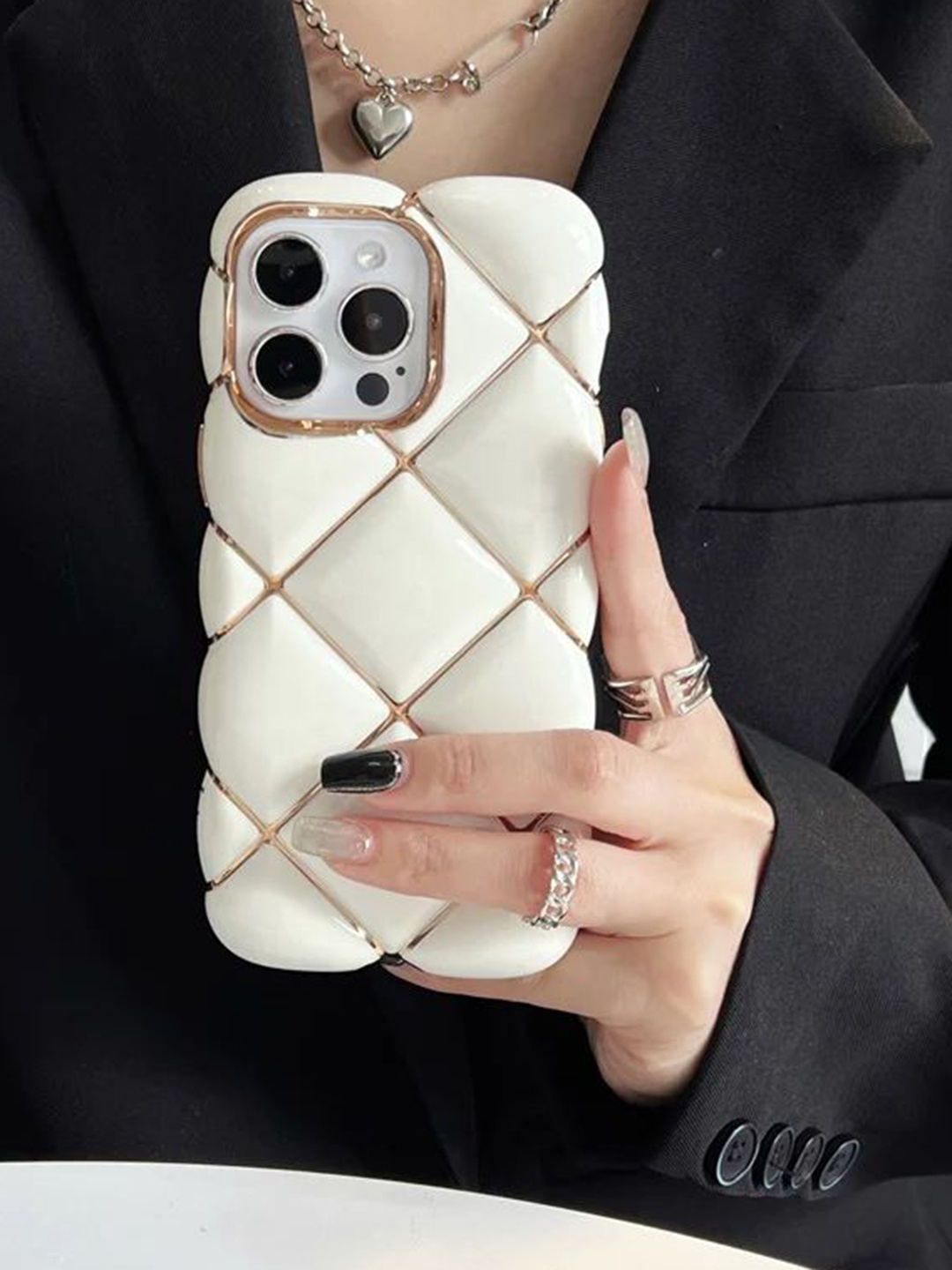 

Luxury Kase Geometric Printed iPhone 14 Pro Max Back Case Mobile Accessories, White