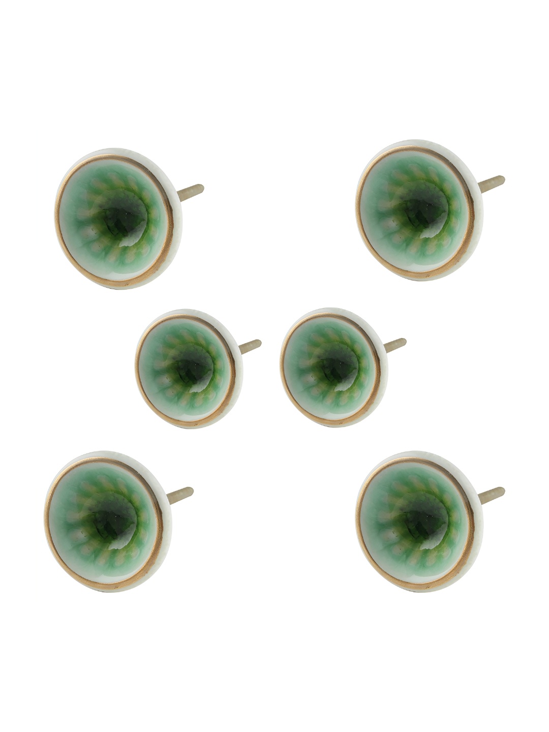 

Indianshelf 6-Pcs Green & White Wheel Printed Ceramic Knobs