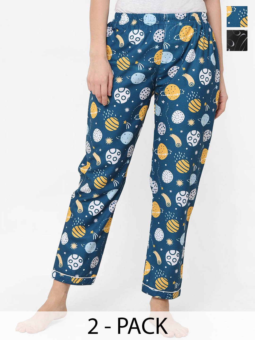 

FashionRack Women Pack Of 2 Printed Lounge Pants, Black