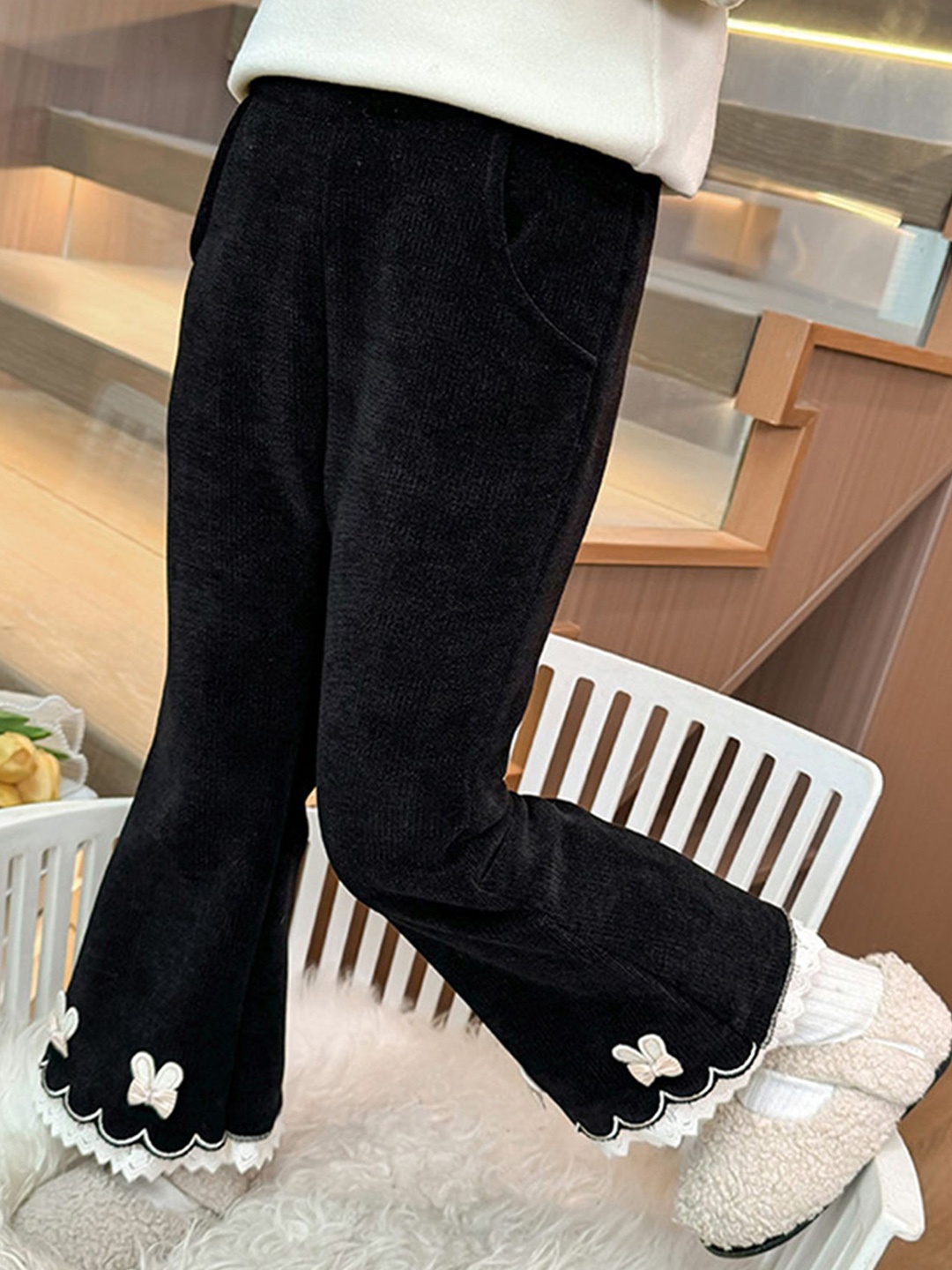 

LULU & SKY Girls Flared High-Rise Trousers, Black