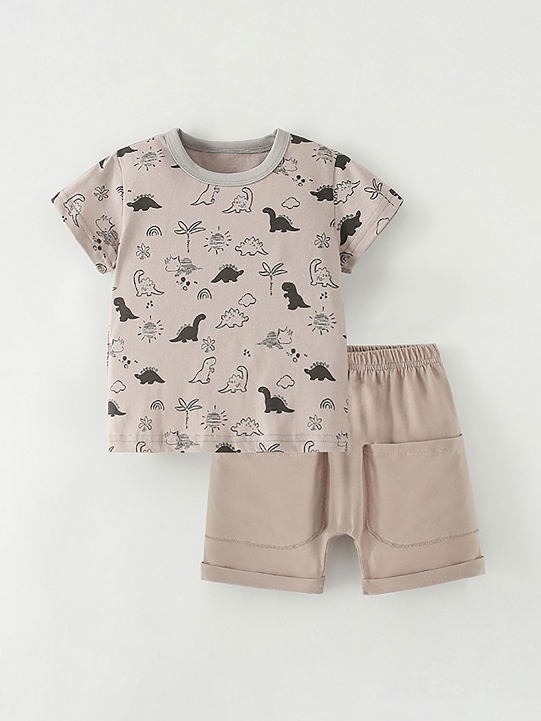 

LULU & SKY Boys Printed T-shirt with Shorts, Beige