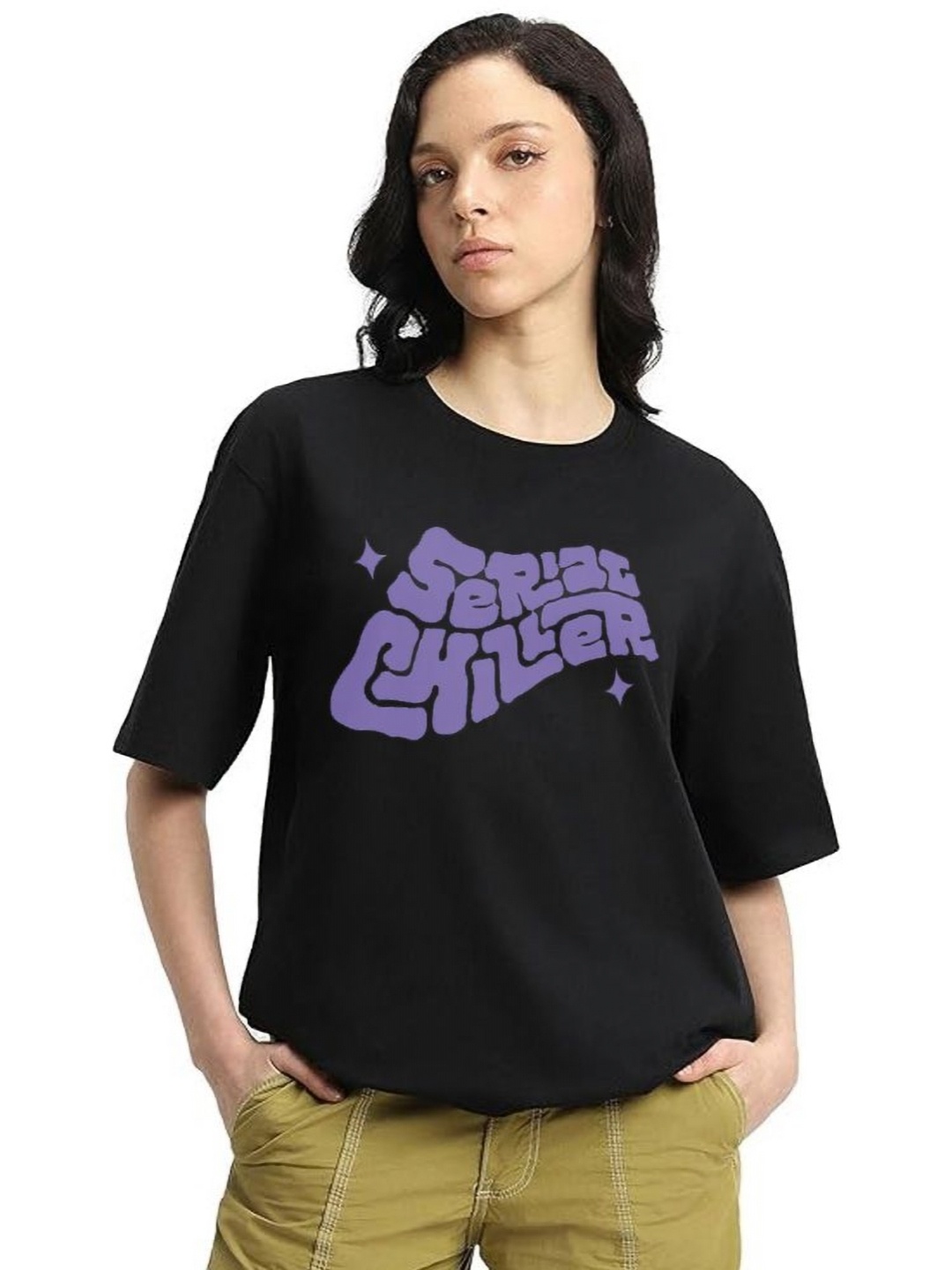 

VIXENLY Women Printed T-shirt, Black