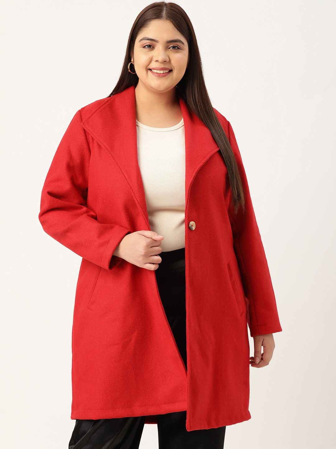 

theRebelinme Women Plus Size Notched Lapel Single-Breasted Blazer, Red