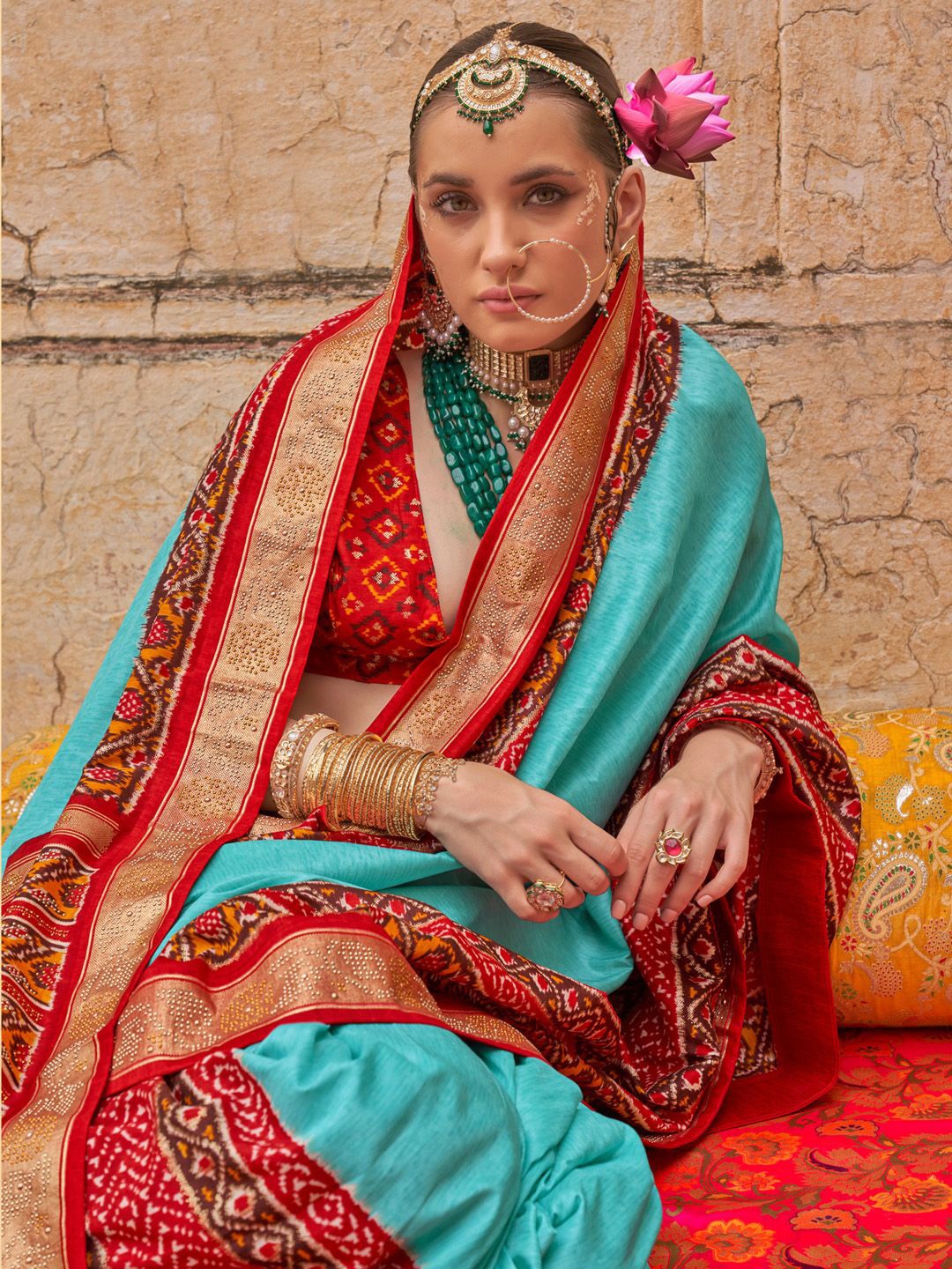 

Anouk Woven Design Beads and Stones Silk Blend Patola Saree, Blue