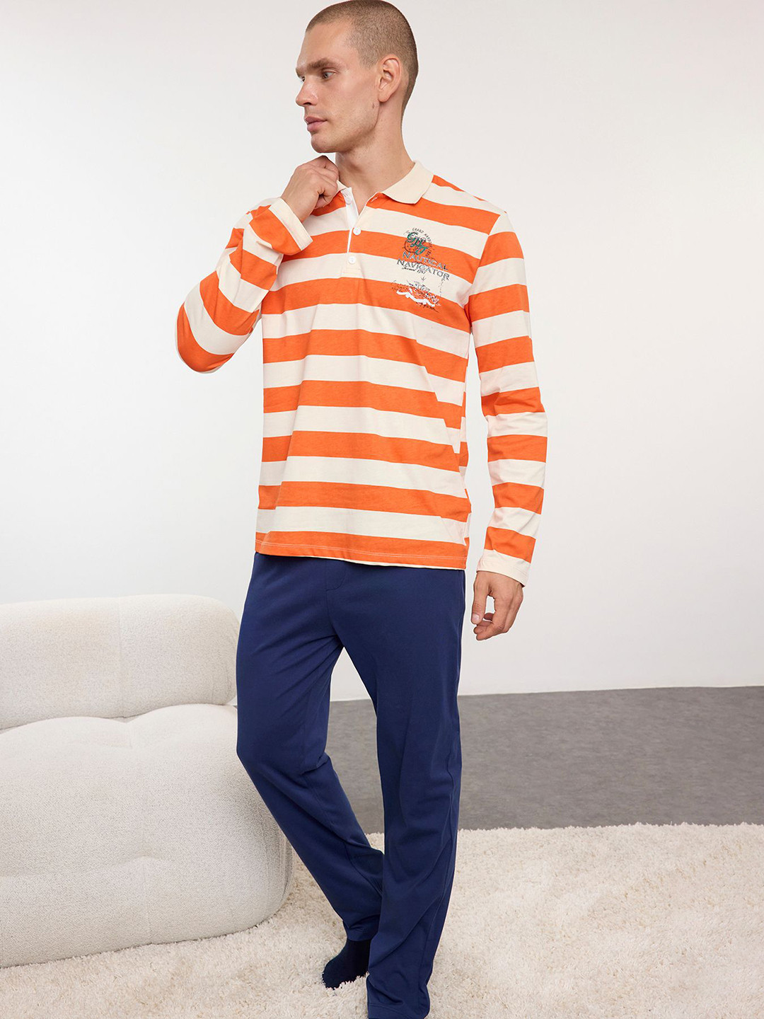 

Trendyol Men Striped Night suit, White