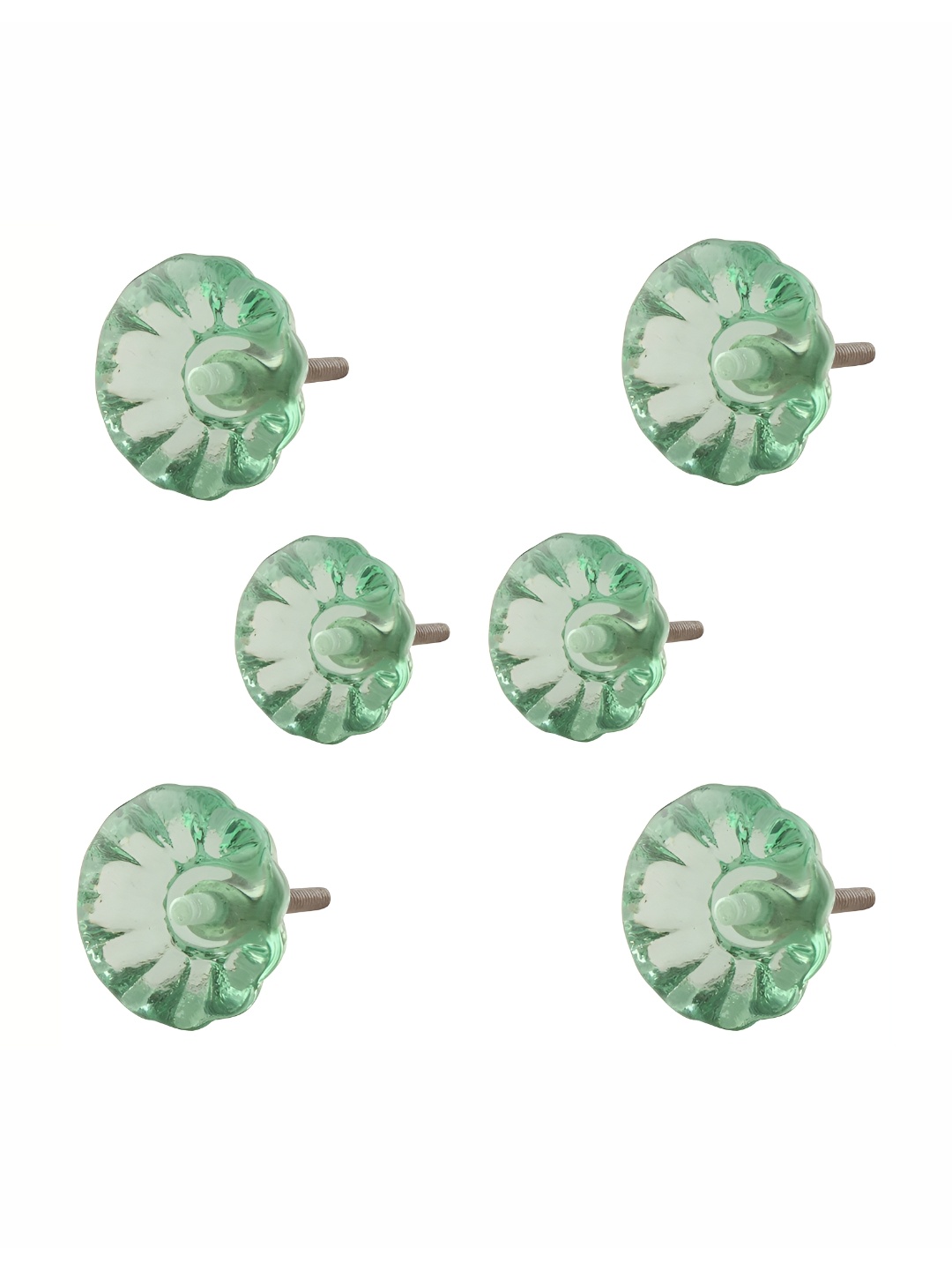 

Indianshelf Green & White 6 Pieces Glass Flower Knobs