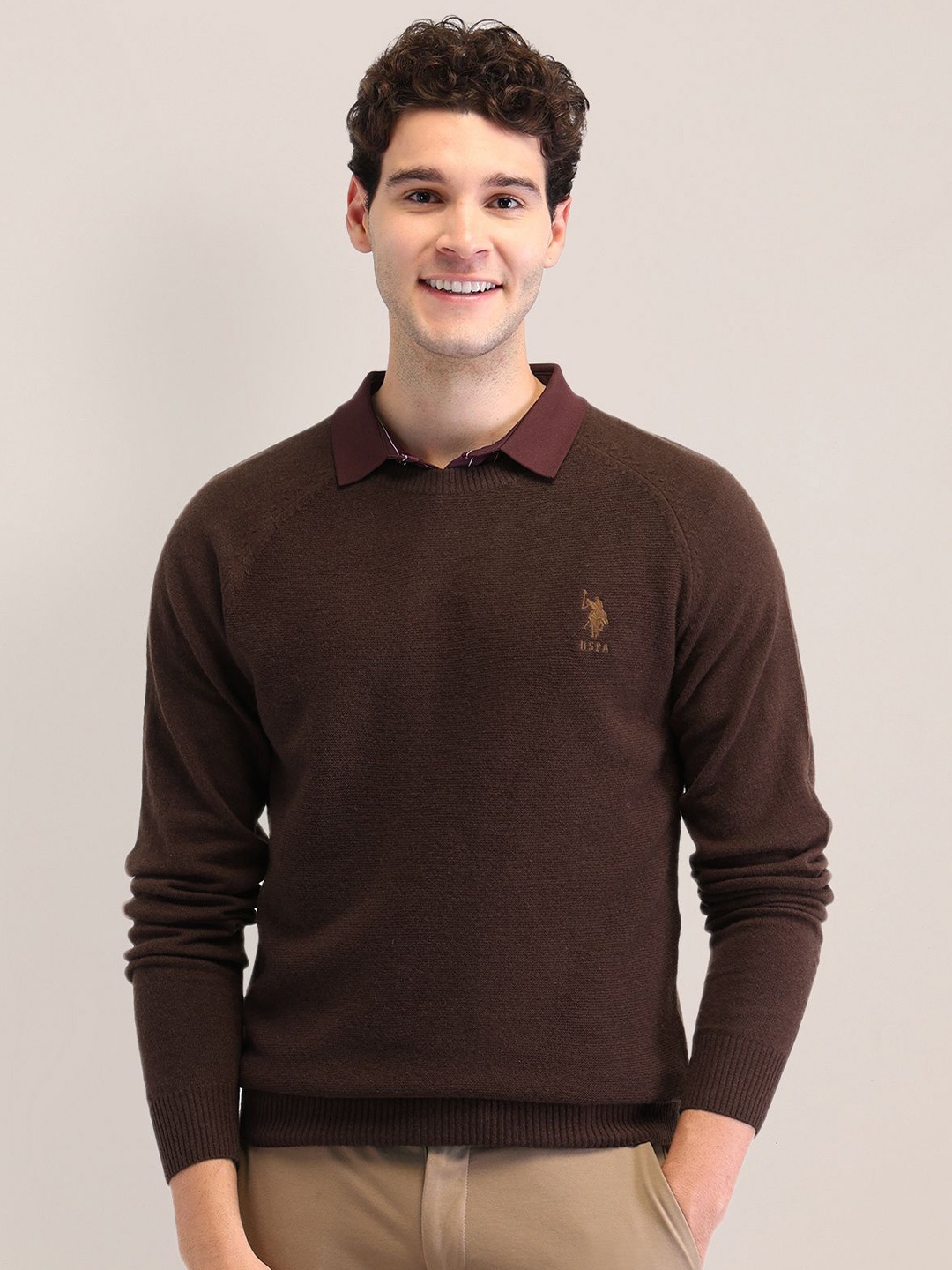

U.S. Polo Assn. Men Printed Woollen Pullover, Brown