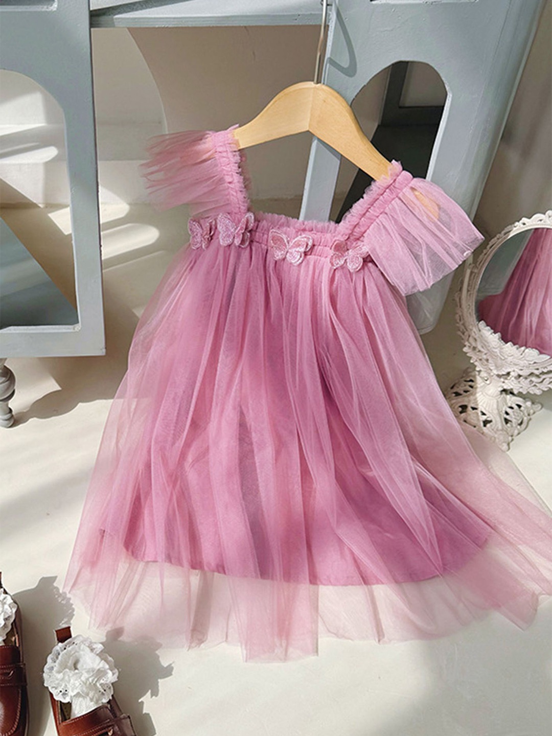 

LULU & SKY Girls Applique Ruffles Fit and Flare Dress, Pink