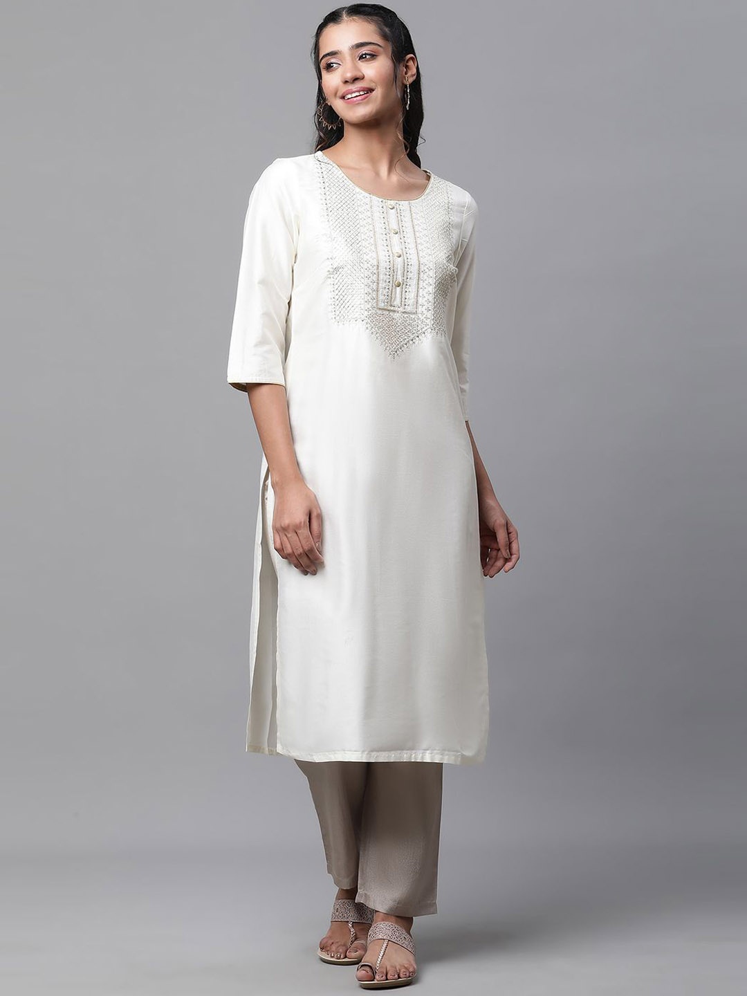

AURELIA Women Ethnic Motifs Thread Work Kurta, White