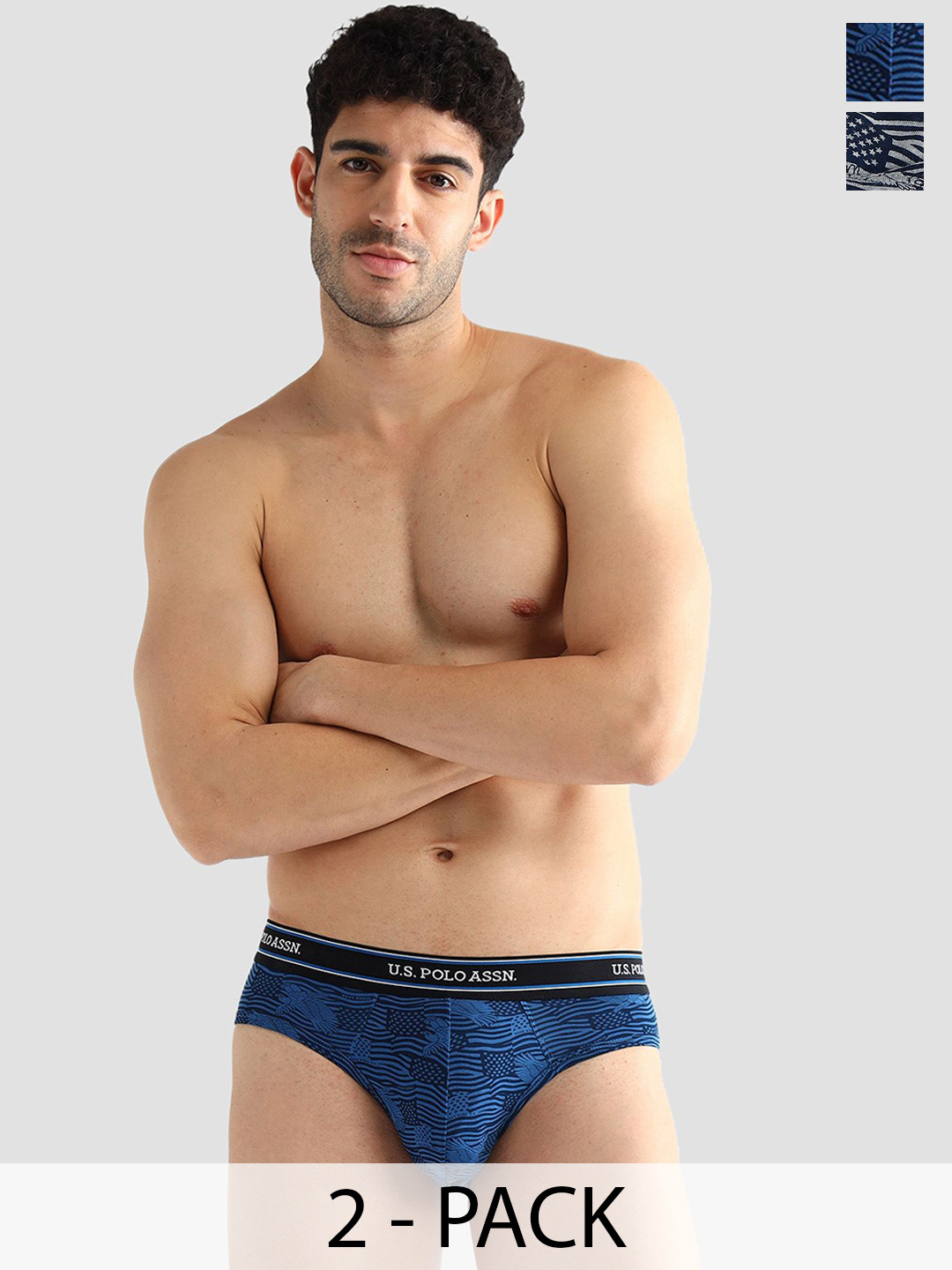 

U.S. Polo Assn. Pack Of 2 Printed Mid-Rise Briefs I615-BG0-P2, Blue