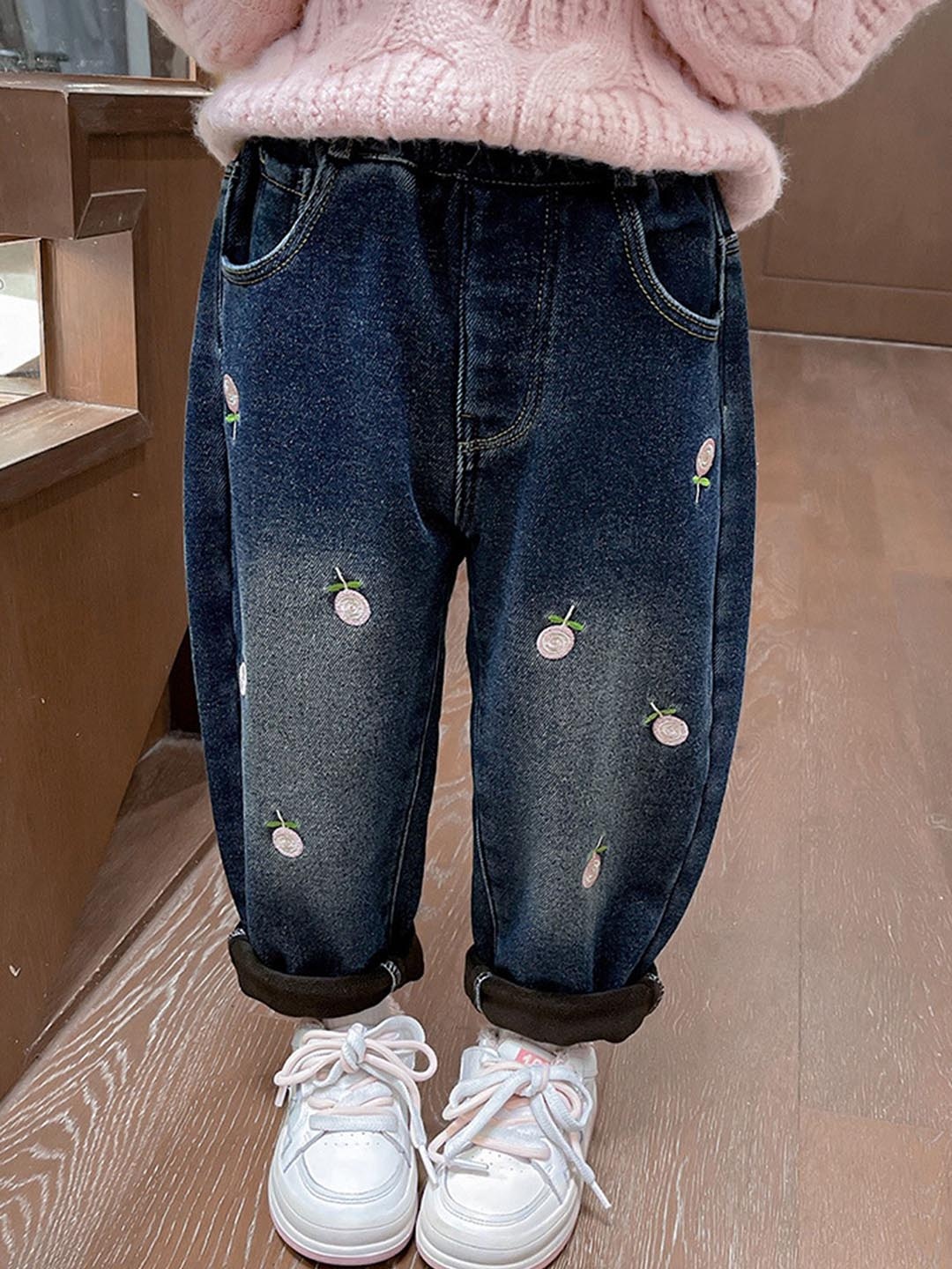 

LULU & SKY Girls Tapered Fit High-Rise Mildly Distressed Light Fade Jeans, Blue