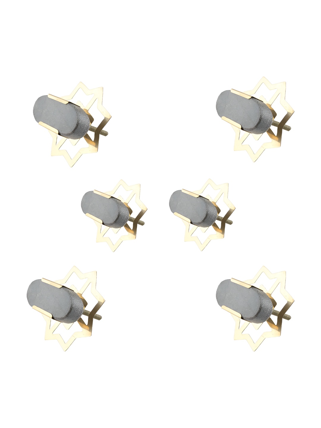 

Indianshelf Grey & Gold-Toned 6 Pieces Oval Stone Oval Knobs