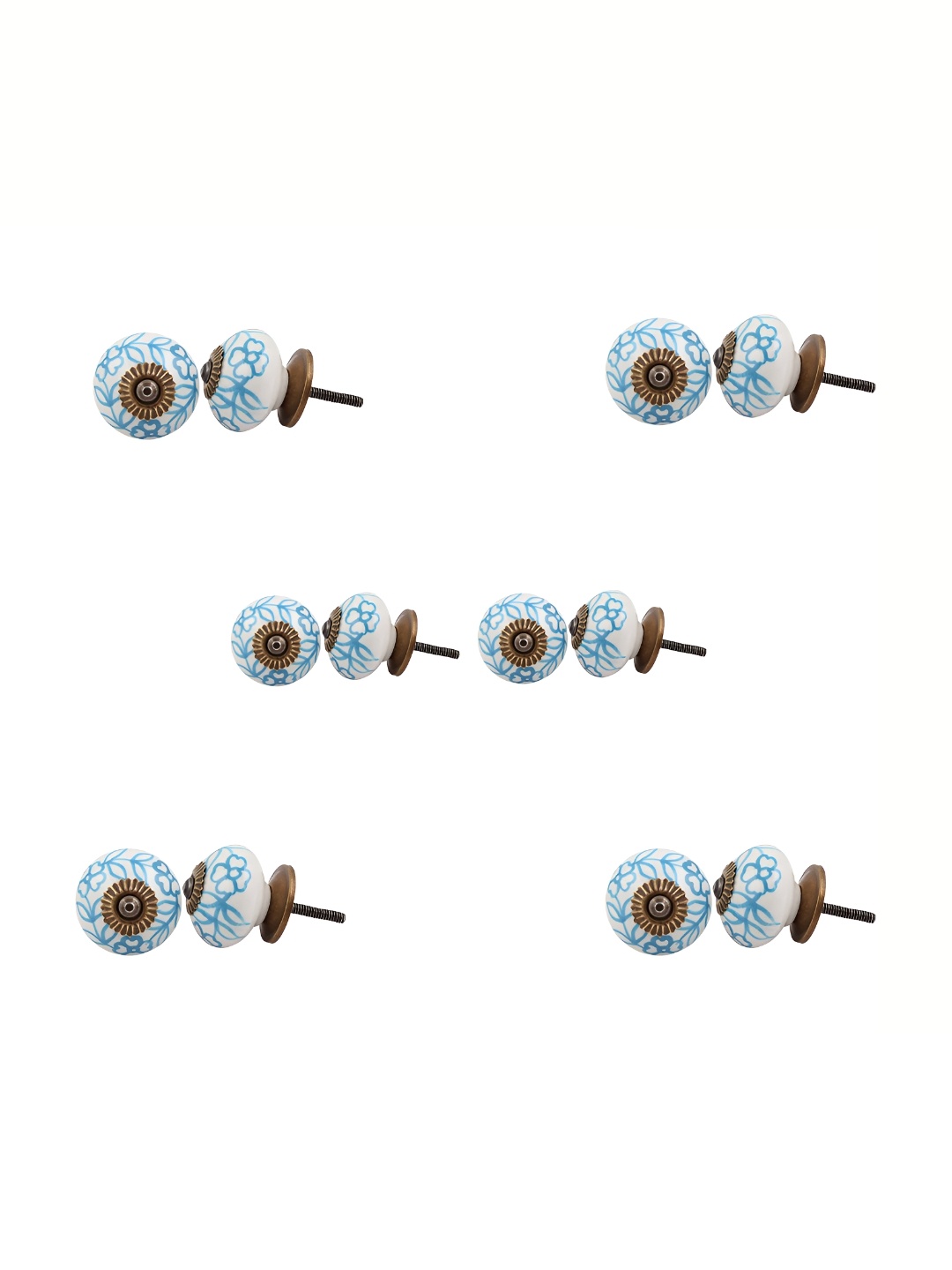 

Indianshelf 6-Pcs White & Blue Printed Ceramic Knobs